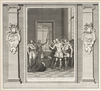 KG 12578
<br/>
De Weduwe van Oldenbarnevelt bidt Prins Maurits om genade voor haar zoon.
<br/>
<em>Picart, Bernard (1673-1733)</em>